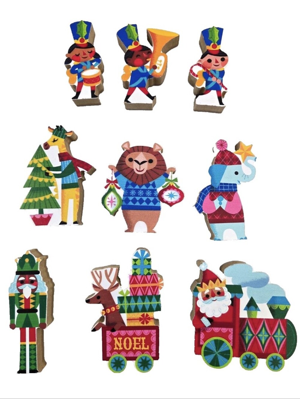 Target Wondershop Christmas Wood Mantel Figures Lot of 9 Santa Train Animals